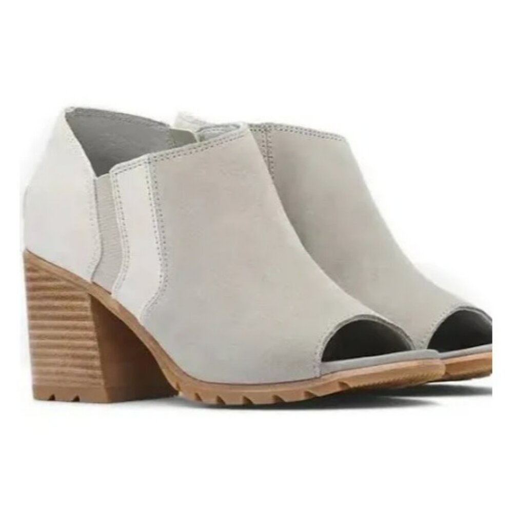 Sorel Nadia II Womens Peep Toe Suede Booties Sz 8 Gray Wedge Heel Slip-On With Z